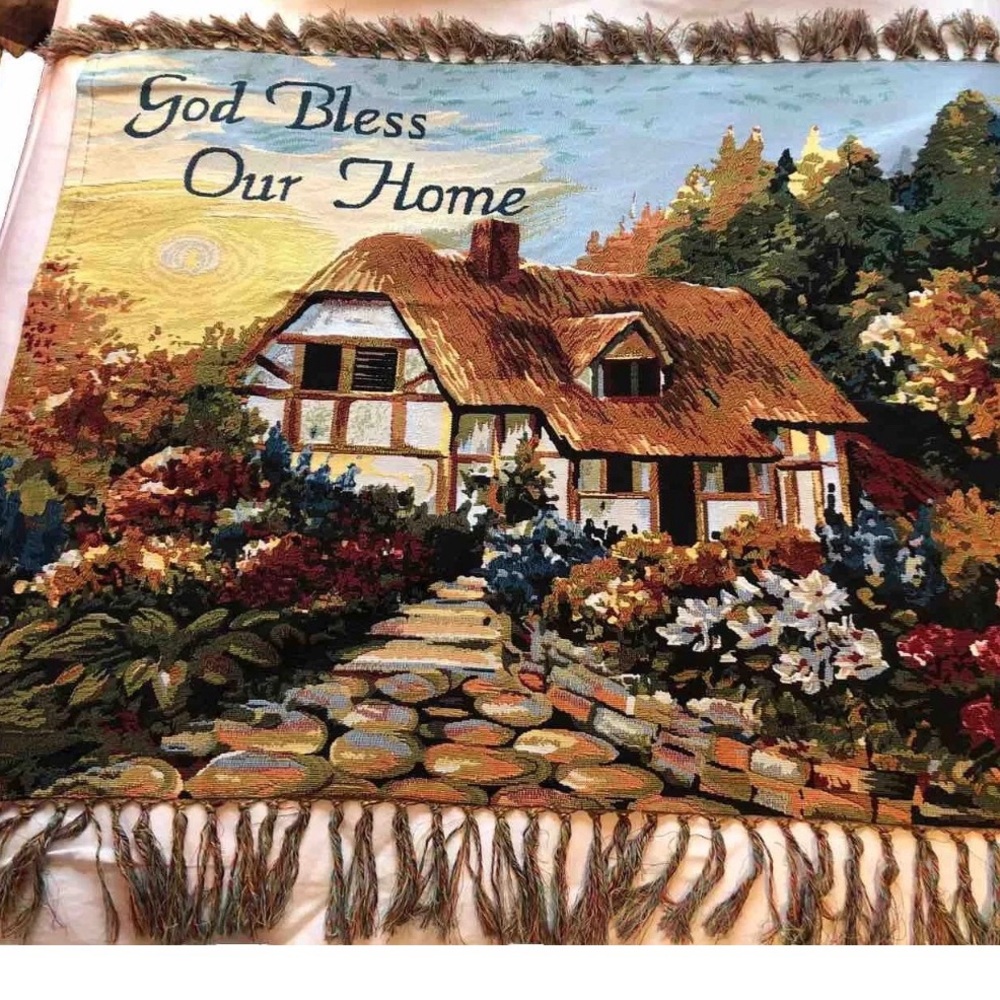 God Bless Our Home Tapestry Throw Blanket Beautiful  50” Wide Sunflower Garden.